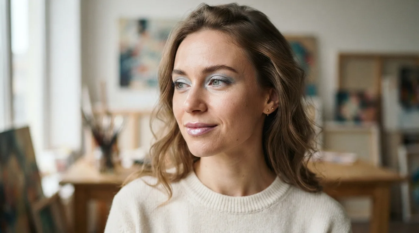 a woman with frosty, cool-toned makeup