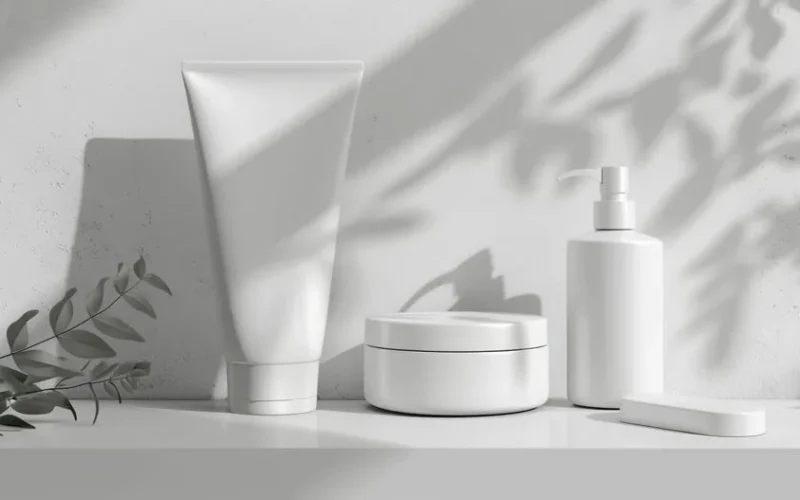 Stylish minimalist bathroom products set in soft shadows for an elegant look.
